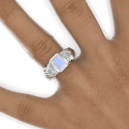 3 Carat Genuine Moonstone Men's Wing Gold Ring.