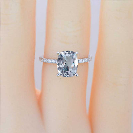 2.5 Carat Cushion Cut Vintage style Halo Giliarto Genuine Natural Aquamarine White Gold Engagement Ring