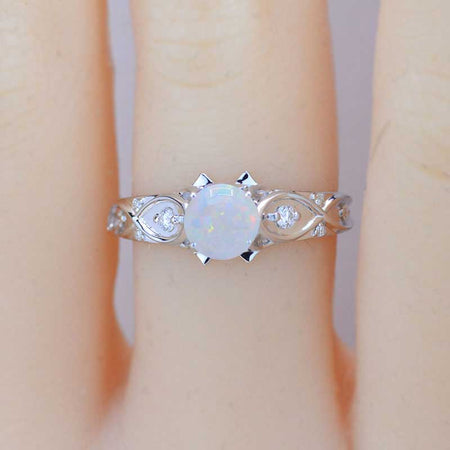 Celtic  ''Queen of the North'' White Opal Engagement Ring 14K White Gold