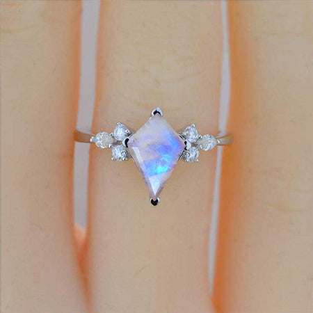 2.5 Carat Kite Natural Moonstone Engagement Ring. 2.5CT Fancy Shape Moissanite Ring