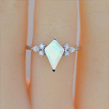 2.5 Carat Kite Genuine White Opal Engagement Ring. 2.5CT Fancy Shape Genuine White Opal Ring