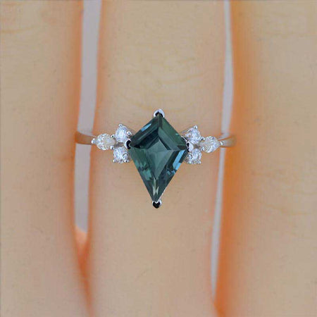 2.5 Carat Kite Teal Sapphire Engagement Ring. 2.5CT Fancy Shape Moissanite Ring