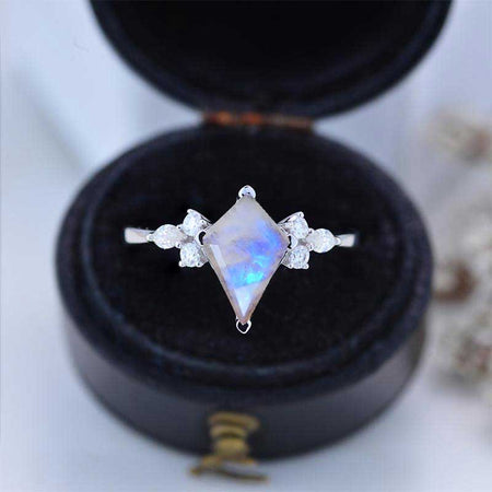 2.5 Carat Kite Natural Moonstone Engagement Ring. 2.5CT Fancy Shape Moissanite Ring