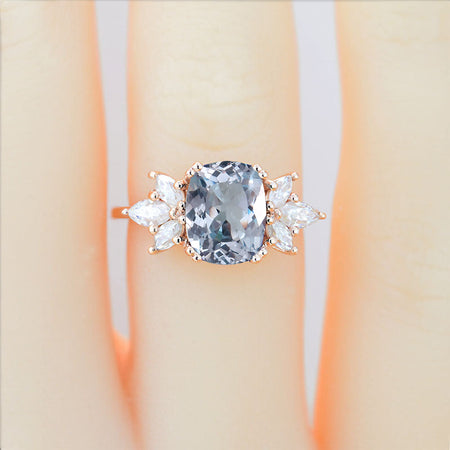 2Ct Cushion Cut Genuine Natural Aquamarine Vintage Engagement Ring, Cushion Genuine Natural Aquamarine Engagement Ring, Marquise Side Accents Stones 14K Rose Gold Ring