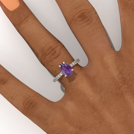 1.8 Carat Natural Amethyst Pear Cut Engagement Gold Engagement Ring