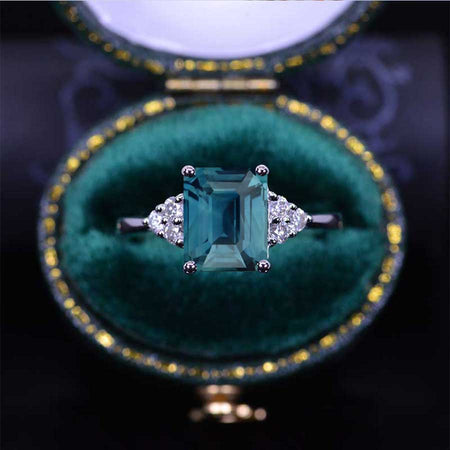 3Ct Emerald Shape Step Cut Teal Sapphire Gold Engagement Ring