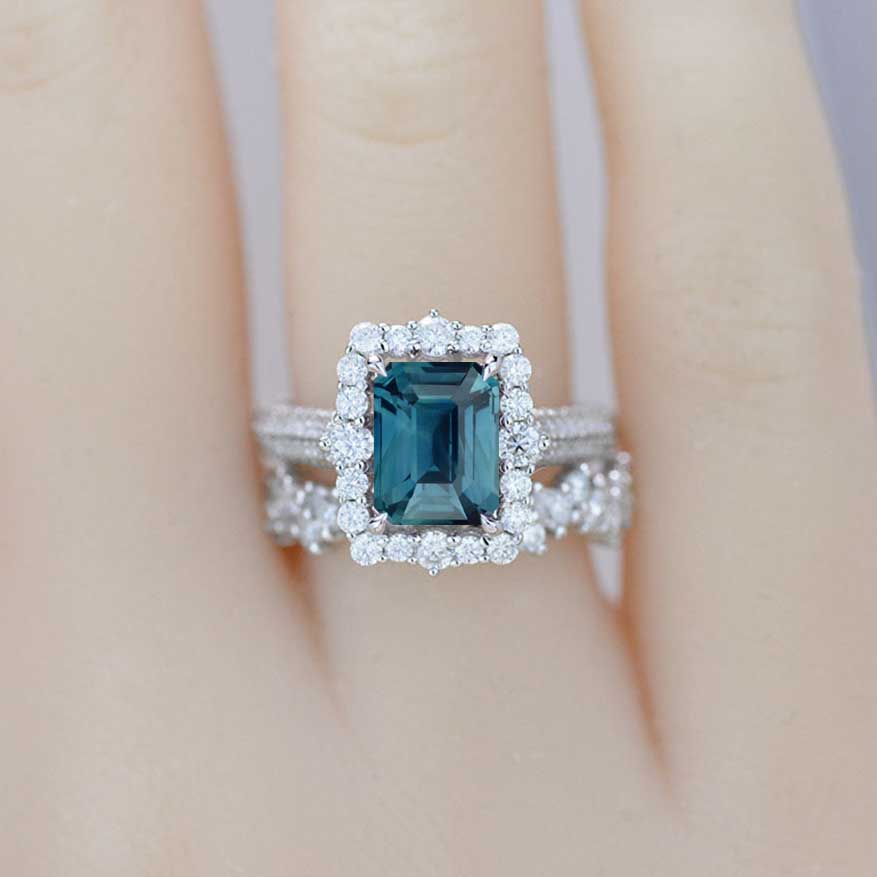 2CT Emerald Sapphire Engagement hotsell Ring