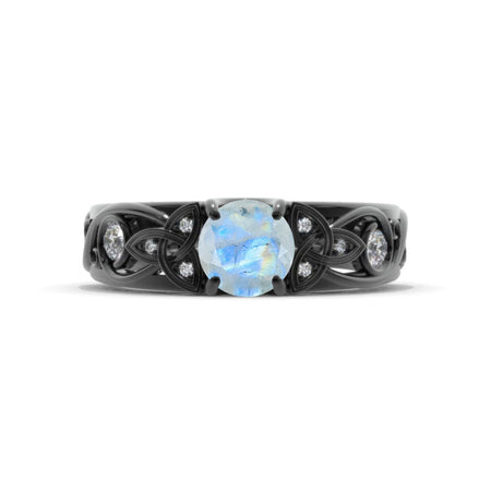 Genuine moonstone Celtic Engagement Ring 14K Black Gold