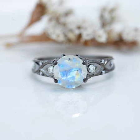 2 Carat 14K Black Gold Genuine moonstone Celtic Engagement Ring