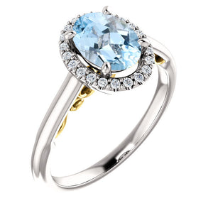 1.25 Carat Oval Genuine Natural Aquamarine Diamond Halo Engagement Ring