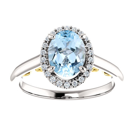 1.25 Carat Oval Genuine Natural Aquamarine Diamond Halo Engagement Ring