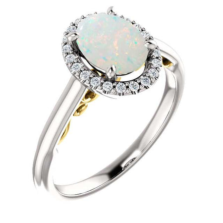 1.25 Carat Oval Forever One White Opal Diamond Halo Engagement Ring