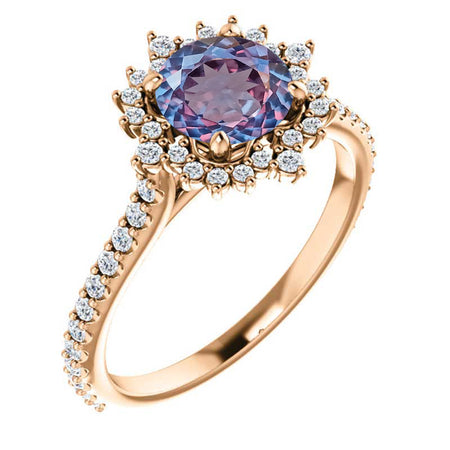 14K Gold Forever One Round 1/3 CTW Portuguese Cut Alexandrite Engagement Ring