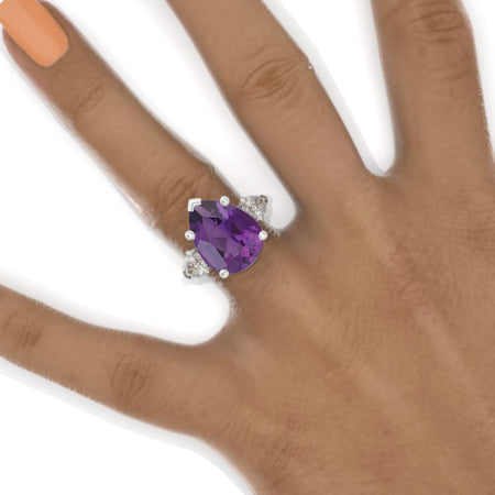 5.5 Pear Cut Natural Amethyst White Gold Engagement Ring