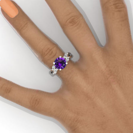 2 Carat Round Halo Natural Amethyst White Gold Engagement Ring