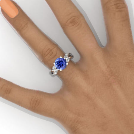 2 Carat Round Halo Natural Genuine Tanzanite White Gold Engagement Ring