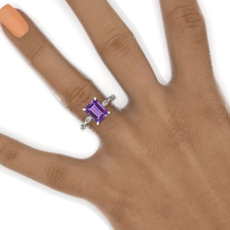 2 Carat 9x7mm Emerald Cut Halo Natural Amethyst White Gold Engagement Ring