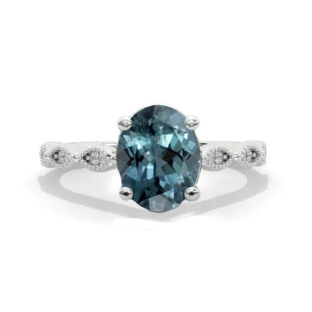 2 Carat 9x7mm Oval Cut Teal Sapphire White Gold Engagement Ring