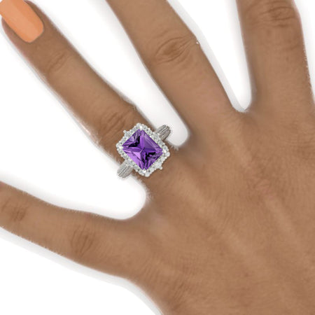 4 Carat Vintage Style 10x8mm Radiant Cut Natural Amethyst White Gold Engagement Ring