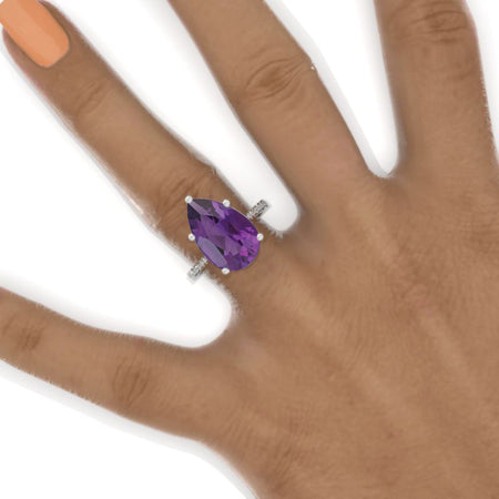 8 Carat Pear Natural Amethyst 14K White Gold Engagement Ring