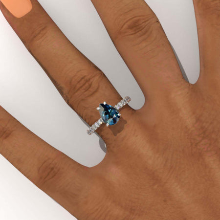 1.8 Carat Ethically LAB-Grown Teal Sapphire Pear Cut Engagement Gold Engagement Ring.