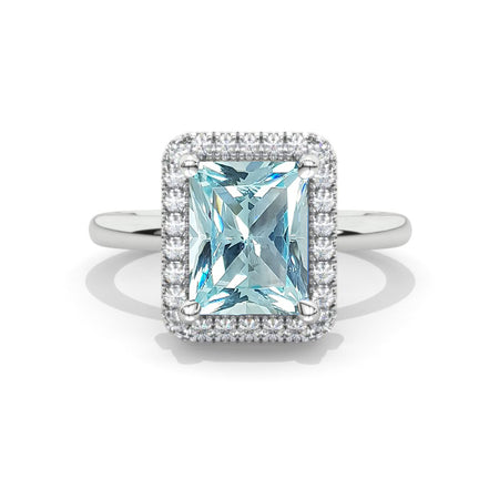 3 Carat Radiant Cut Genuine Aquamarine Halo Engagement Ring