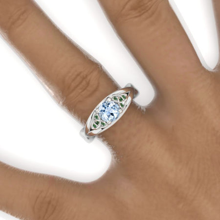 Genuine Aquamarine Celtic Engagement Ring 14K White Gold