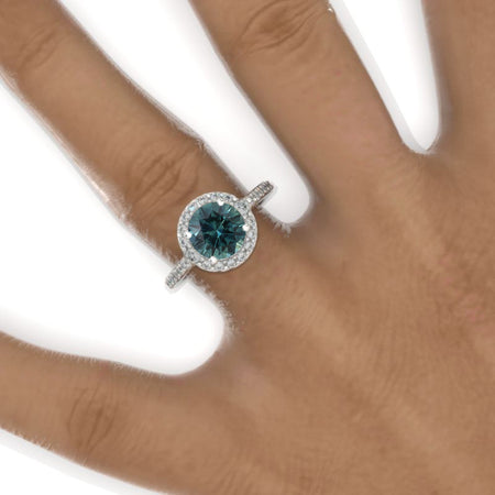 2 Carat Teal Sapphire Halo Gold Engagement Ring