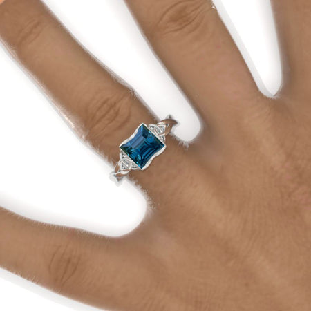 2 Carat Teal Sapphire Celtic Engagement Ring 14K White Gold Ring