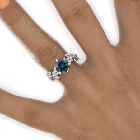 2 Carat  Floral Celtic Ethically LAB-Grown Teal Sapphire Engagement Ring