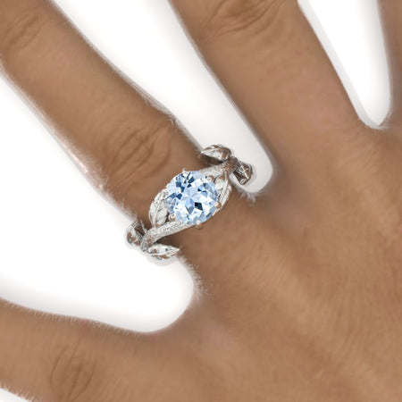 2 Carat Round Genuine Aquamarine Floral Twig Shank Engagement Ring