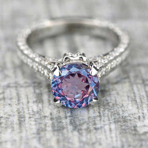 3.2 Carat Portuguese Cut Alexandrite Engagement 14K White Gold Ring