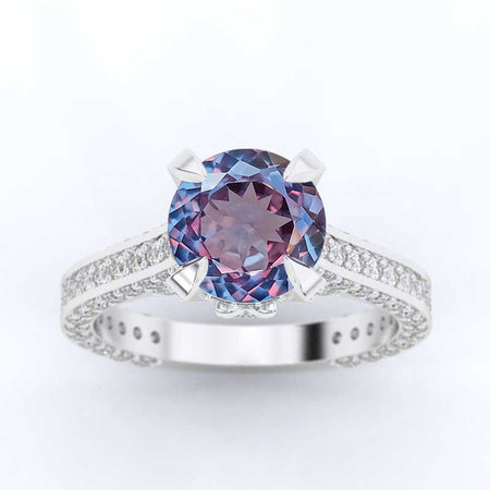 3.2 Carat Portuguese Cut Alexandrite Engagement 14K White Gold Ring