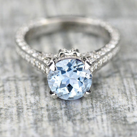 3.2 Carat Genuine Natural Aquamarine Engagement 14K White Gold Ring