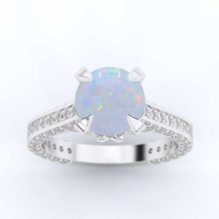 3.2 Carat White Opal Engagement 14K White Gold Ring