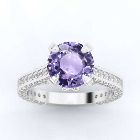 3.2 Carat Purple Sapphire Engagement 14K White Gold Ring