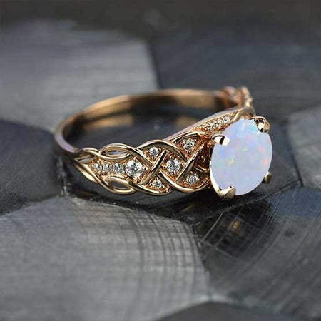 2 Carat White Opal Gold Engagement Ring