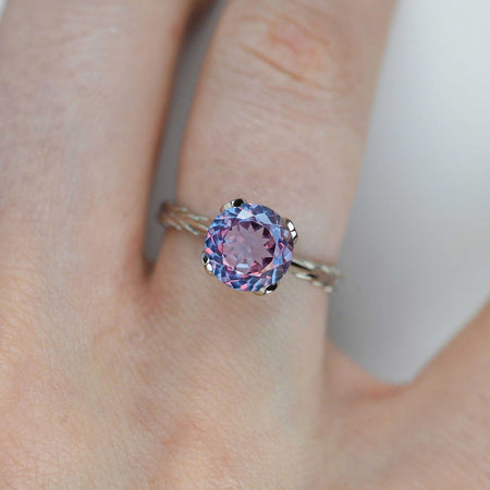 2 Carat Portuguese Cut Alexandrite Floral 14K White Gold Engagement Ring