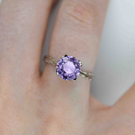 2 Carat Purple Sapphire Floral 14K White Gold Engagement Ring