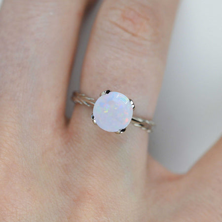 2 Carat White Opal Leaf Floral Promissory Ring