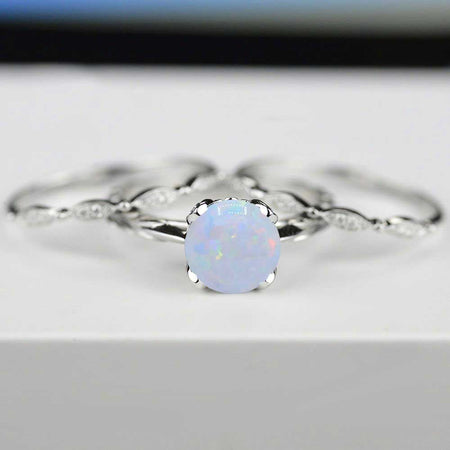 2 Carat White Opal Engagement Eternity Three Rings Set