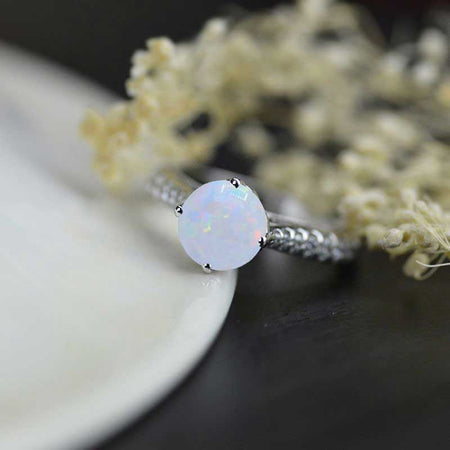 2 Carat White Opal Engagement 14K White Gold Ring Classic Customized Design Your Own Ring