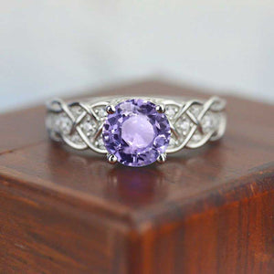 Purple Sapphire Lattice Gold Engagement Ring