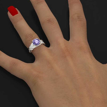 Purple Sapphire Lattice Gold Engagement Ring