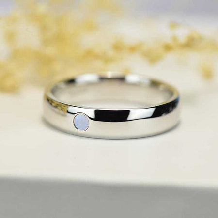 White Opal Men's Gold Wedding Engagement  Ring