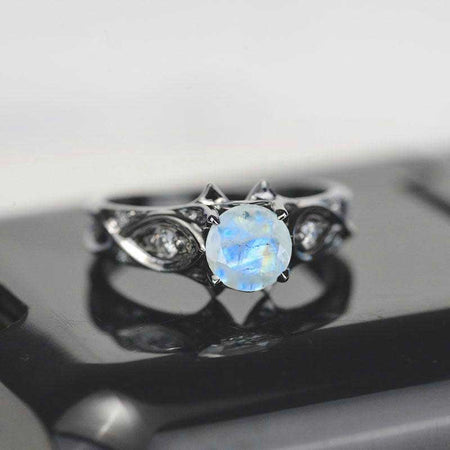 Natural Moonstone 14K Black Gold Celtic Engagement Ring