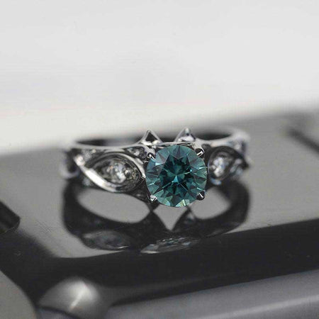 Teal Sapphire 14K Black Gold Celtic Engagement Ring