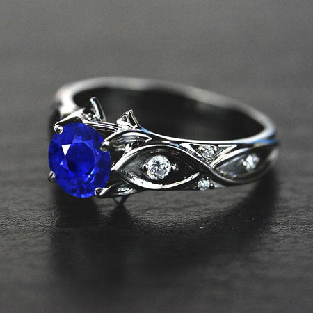 2 Carat 14K Black Gold Blue Sapphire Celtic Engagement Ring