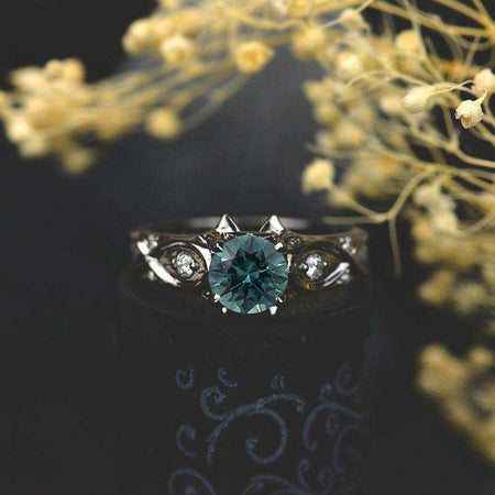 14K Black Gold Teal Sapphire Celtic-Style Engagement Ring