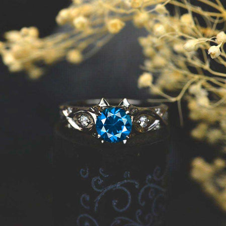 14K Black Gold Cornflower Sapphire Celtic-Style Engagement Ring